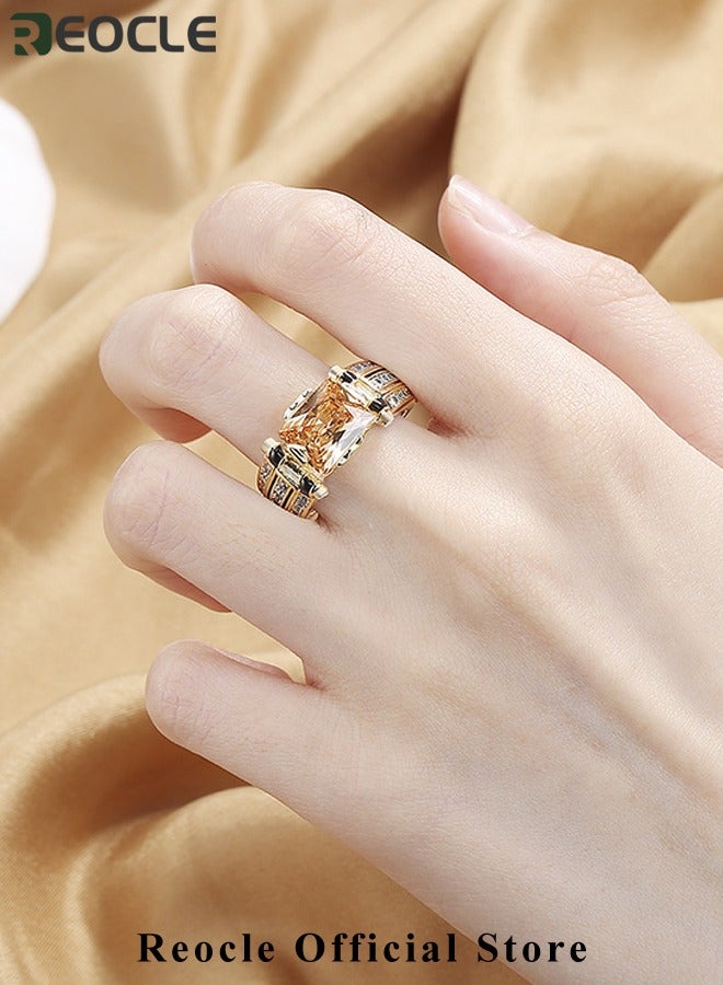 REOCLE Men's Gemstone Ring Domineering Diamond Ring Gold Plated Stainless Steel Signet Ring with Square Cut Agate Luxury Thumb Ring for Father Dad and Gentlemen as Gifts  - Image 2