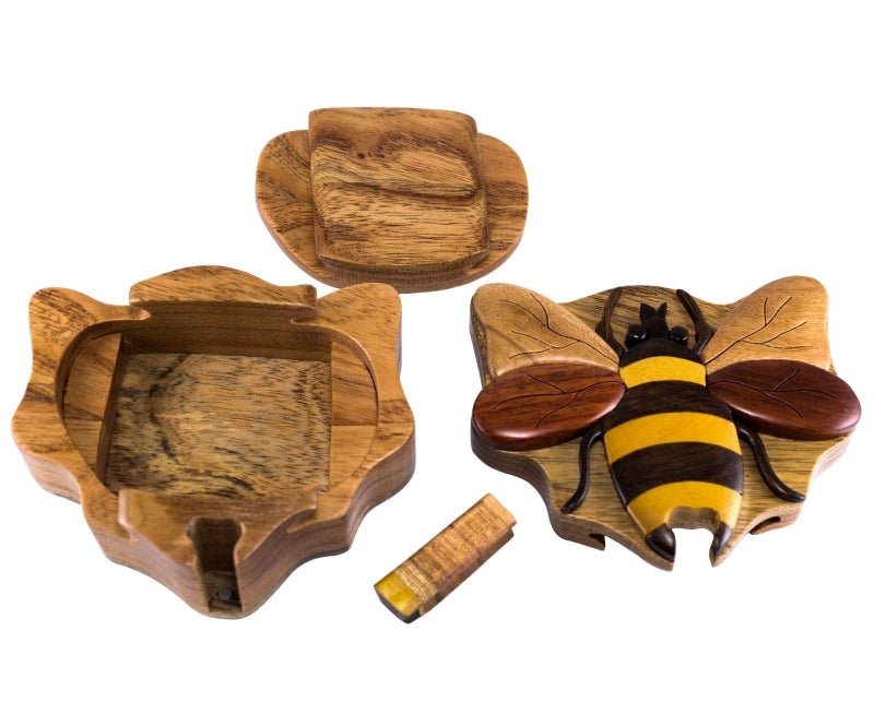 The Handcrafted WOOD INTARSIA Bee - Secret Wooden Puzzle Box - Image 2