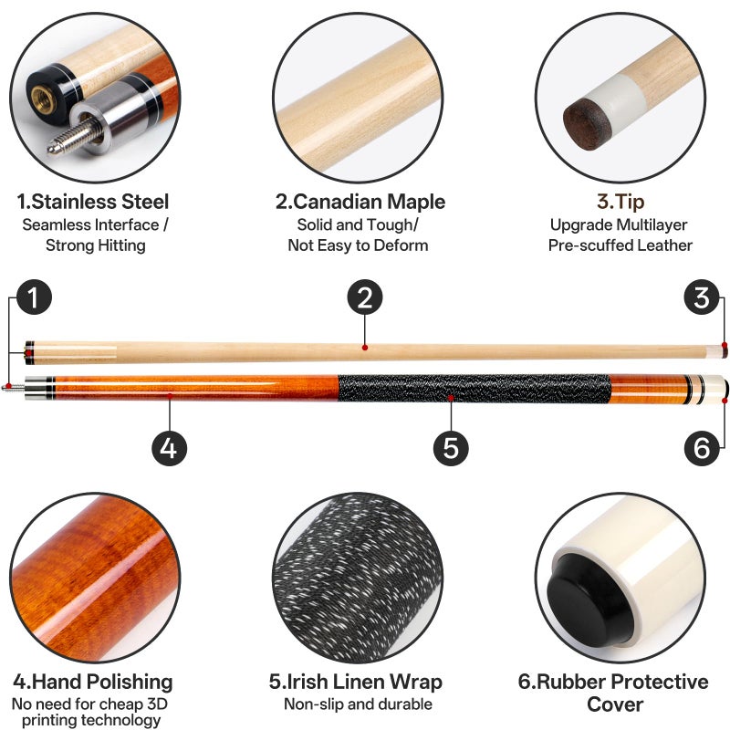 AKLOT Pool Cue,Pool Cues Set of 3 Pool 58" Cue Sticks Pool Cues Adult Canadian Maple Wood Cue Stick Pool Cues 19 20 21 oz - Image 3