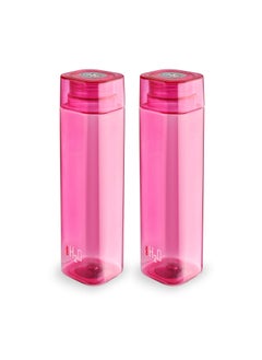 Cello CELLO H2O Squaremate Plastic Water Bottle | Lid is sealed by a silicone ring | Leak proof & break-proof |Best Usage for Office/School/College/Gym/Picnic/Home/Fridge | 1 Liter | Pink, Set of 2  - Image 1