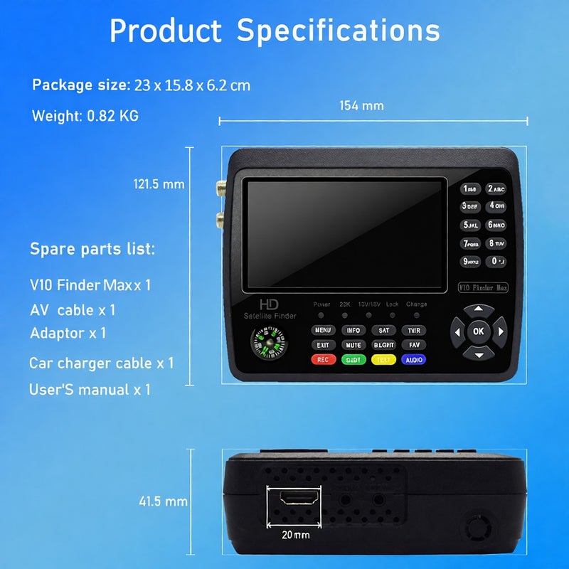 iBRAVEBOX V10 Finder Max HD Satellite TV Signal Finder DVB-S/S2/S2X Digital Handheld Signal Meter Satellite Finder H.265 4.3Inch LCD for Adjusting Sat Dish - Image 4