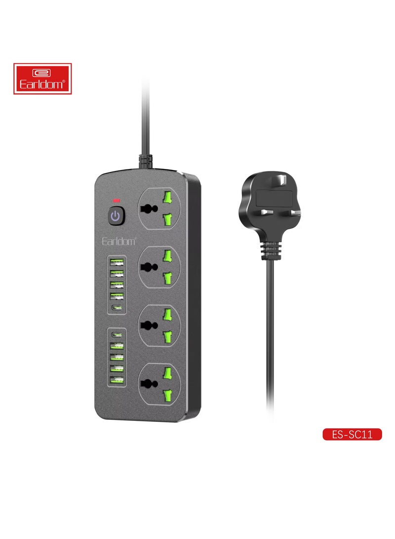 Earldom EU Plug 3000W Extension Socket with Surge Protection, Power Strip with Quick Charge USB Ports, Tablet & Phone Adapter – Heavy Duty, Safe, Efficient Power Supply for Home & Office Use - Image 2