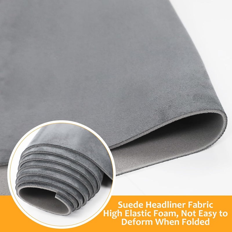 Wilaly Grey Suede Headliner Fabric with Foam Backing - Image 3