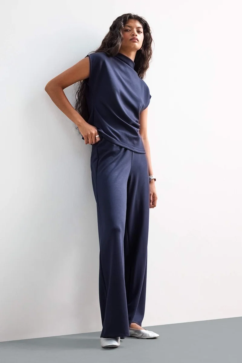 Defacto Wide Leg Pique Trousers