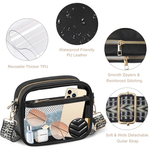 KETIEE Clear Bag for Stadium Events, Clear Crossbody Bag Stadium Approved Clear Purses for Women with Front Pocket, Mesh Pouch and Adjustable Strap for Concerts Sports Festivals (Black) - Image 5