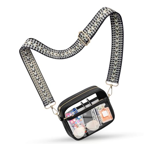 KETIEE Clear Bag for Stadium Events, Clear Crossbody Bag Stadium Approved Clear Purses for Women with Front Pocket, Mesh Pouch and Adjustable Strap for Concerts Sports Festivals (Black) - Image 1