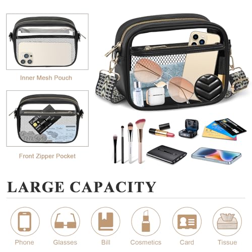 KETIEE Clear Bag for Stadium Events, Clear Crossbody Bag Stadium Approved Clear Purses for Women with Front Pocket, Mesh Pouch and Adjustable Strap for Concerts Sports Festivals (Black) - Image 3