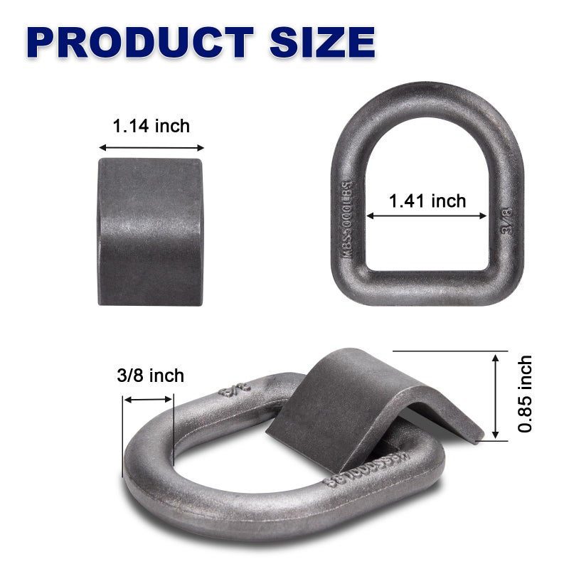Aymmic 3/8"" Heavy Duty Weld-On Forged D Ring With Mbs: 5 000 Lbs  D-Ring Tie Down Anchor With Weld On Anchor Points For Trailer  Truck Cargo  Rv  Atv Tiedowns  Farm Applications Etc (12 Pack) - Image 2