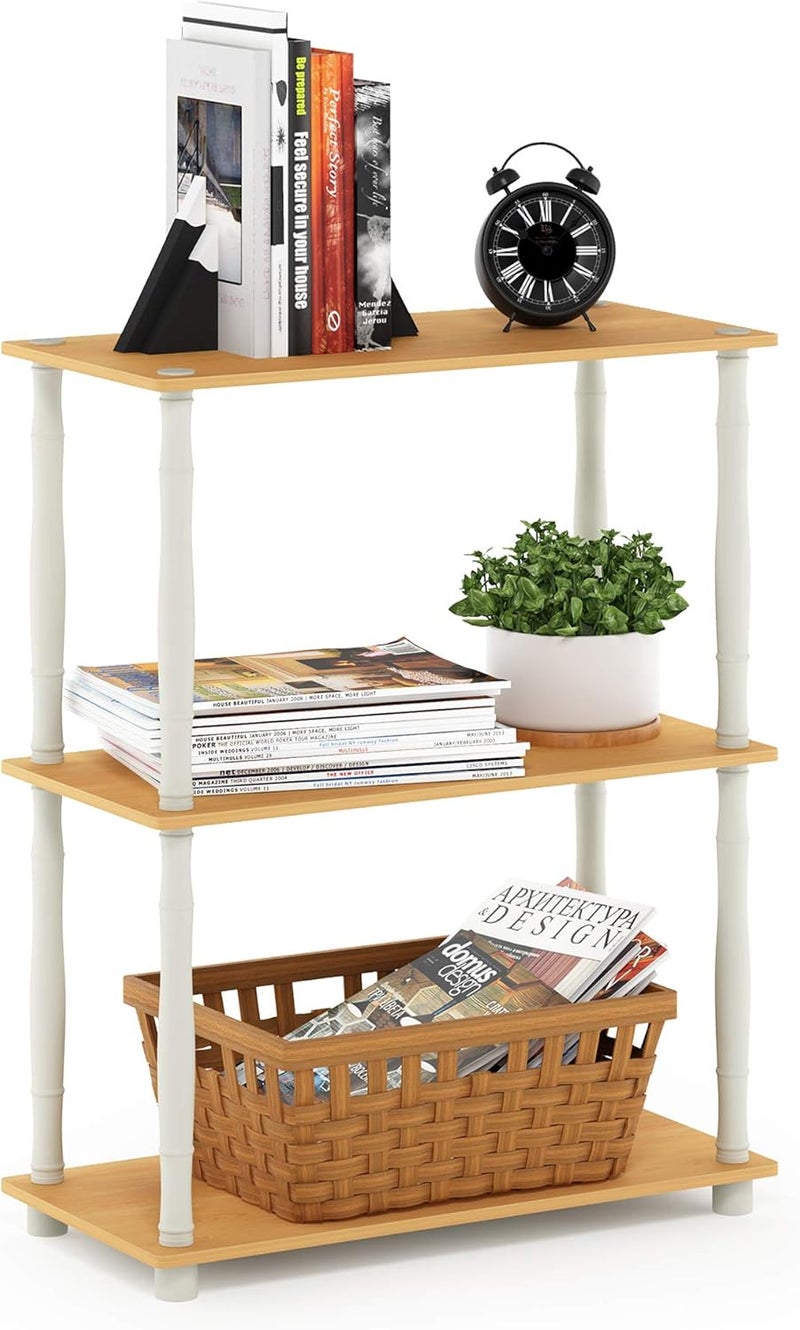 Furinno Turn-N-Tube 3-Tier Compact Multipurpose Shelf Display Rack with Classic Tube, Beech/White - Image 1