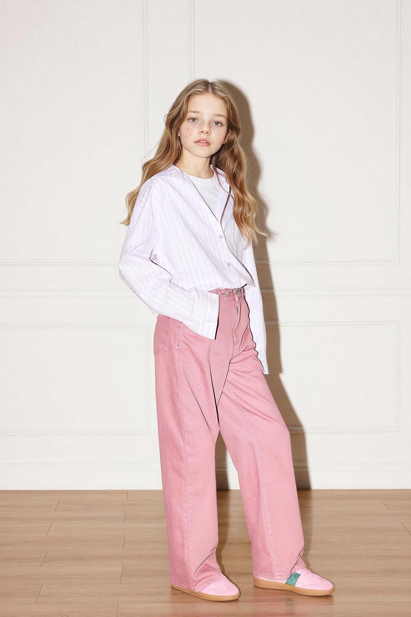 DeFacto Pink Girl Girl Wide Leg Gabardine Trousers Casual - Image 2