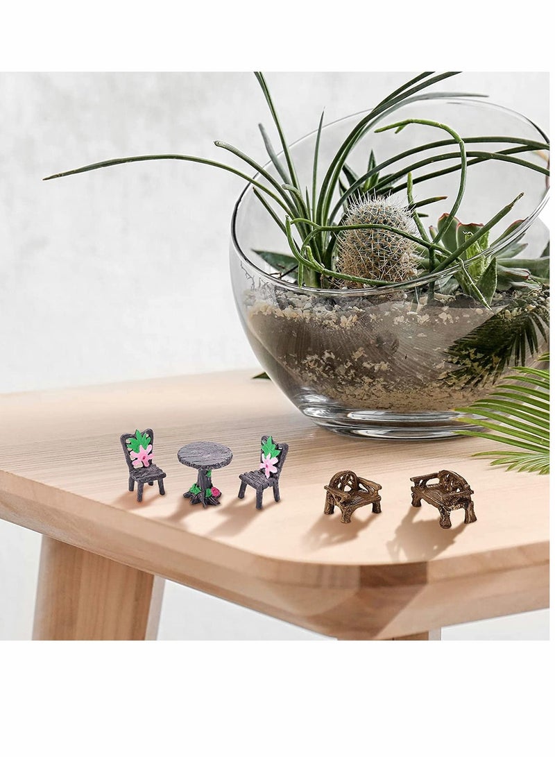 Y&D Fairy Garden, Furniture Ornaments, Miniature Table and Chairs Set, Village Micro Resin Bench Chair, for Dollhouse Accessories Home Landscape Decoration 12 Pieces (Cute Style)  - Image 2