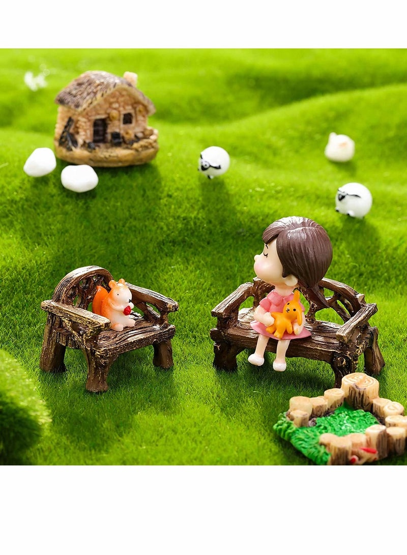 Y&D Fairy Garden, Furniture Ornaments, Miniature Table and Chairs Set, Village Micro Resin Bench Chair, for Dollhouse Accessories Home Landscape Decoration 12 Pieces (Cute Style)  - Image 5