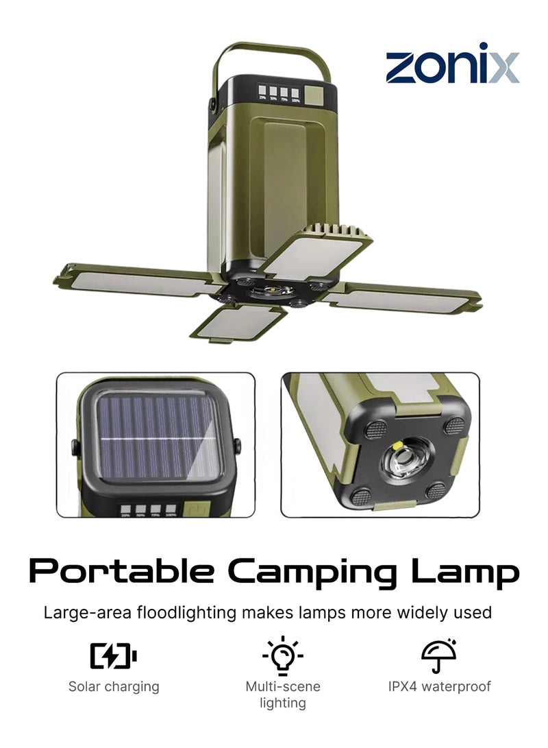 ZONIX Portable Camping Lamp Solar Charging USB Power Bank SOS Emergency Light 6 Modes IPX4 Waterproof Ultra-Light 266g with Hook for Hiking Outdoor Travel and Everyday Use - Image 1