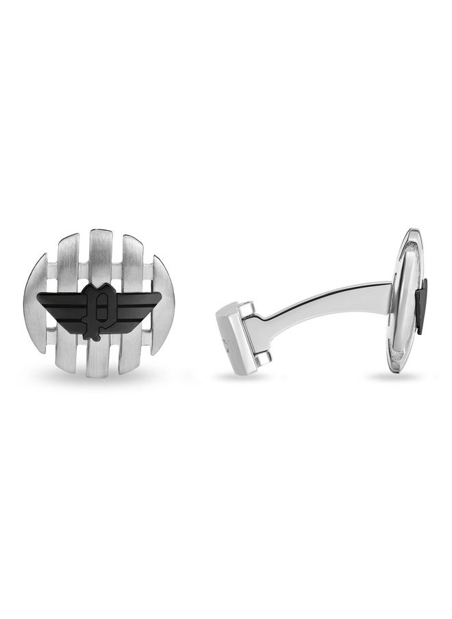 POLICE Onset Cufflinks for Men Convex Design with Black P Wing Logo  - Image 1