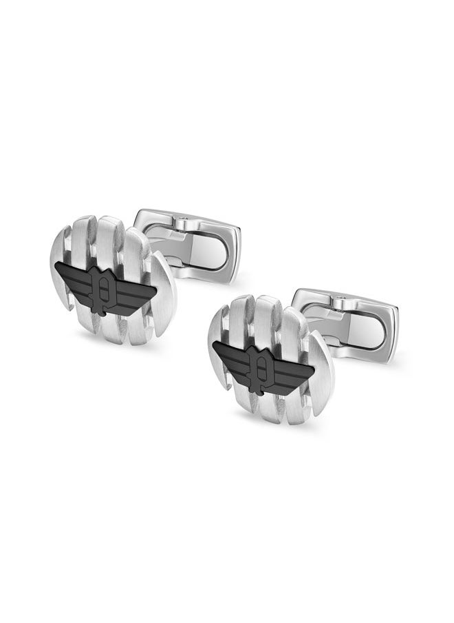 POLICE Onset Cufflinks for Men Convex Design with Black P Wing Logo  - Image 2