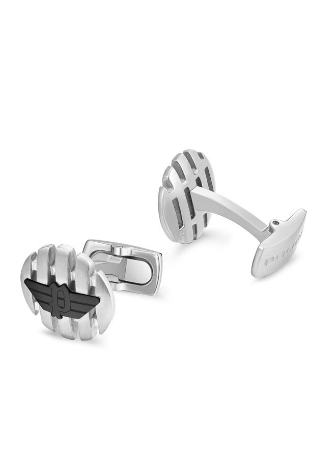 POLICE Onset Cufflinks for Men Convex Design with Black P Wing Logo  - Image 3