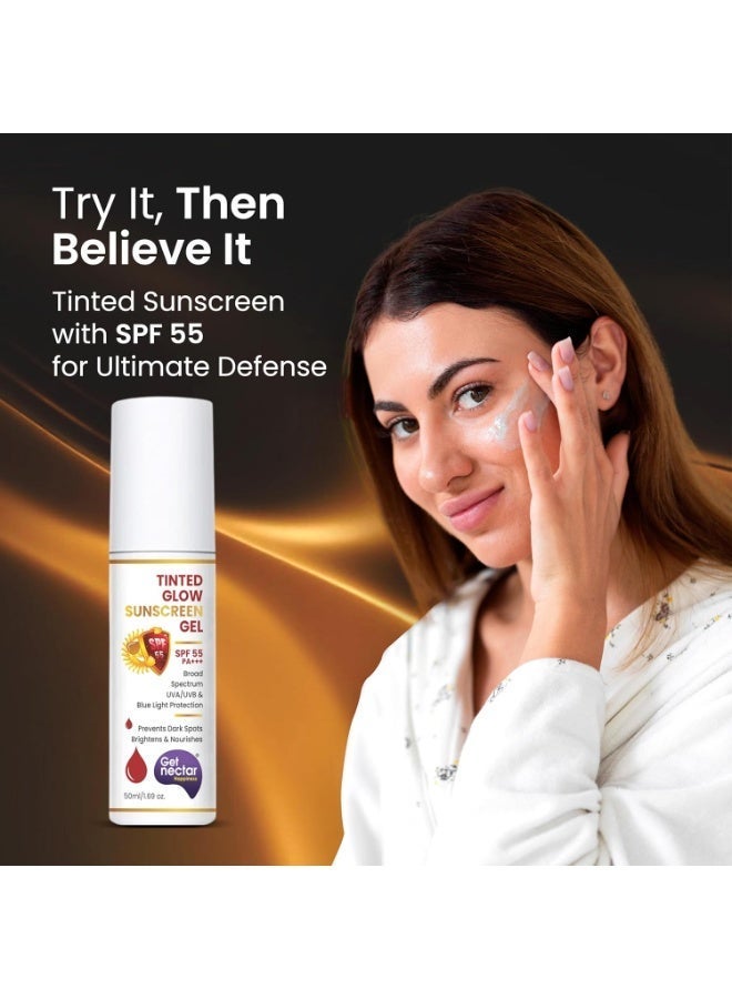 Get Nectar Happiness احصلي على جل واقي الشمس "Nectar Happiness" الملون والمُعزز للإشراق بمعامل حماية SPF 55 PA+++ | حماية واسعة النطاق من الأشعة فوق البنفسجية (UVA وUVB) | لا يسبب انسداد المسام | مناسب لجميع أنواع البشرة - 50 مل (2) - Image 3