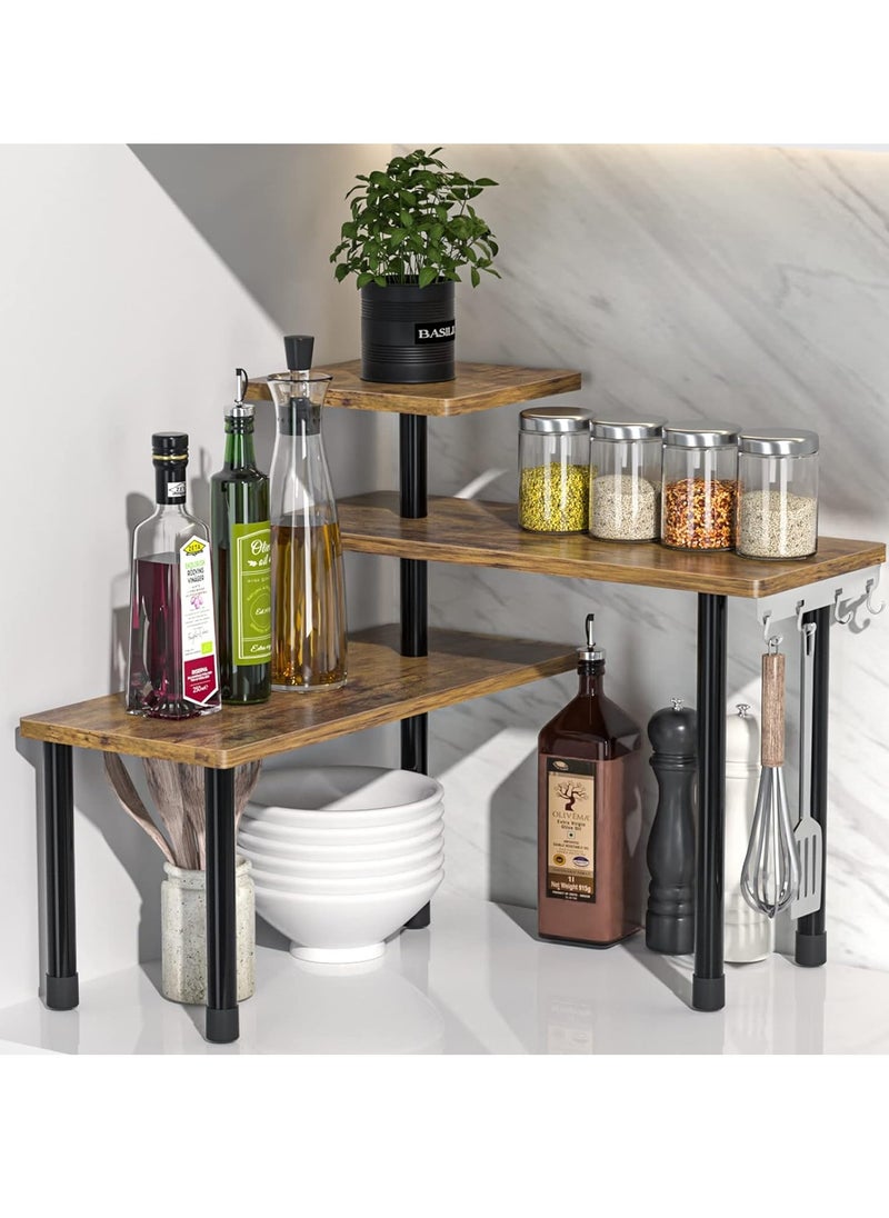 XiuWoo 3 Tier Wood Metal Moveable Corner Shelf, Adjustable Countertop Organizer Organization Rack, Spice Rack, Home Display Rack, Cosmetic Storage Rack for Home, office  - Image 1