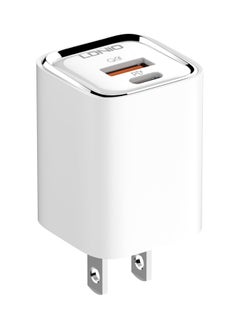 إل دينو LDNIO A2317C شاحن حائط سريع بقابس أوروبي مع كابل Lightning ومنفذ USB من النوع C بقدرة 30 وات - أبيض  - Image 1