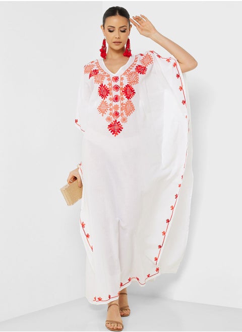 Embroidered V-Neck Kaftan