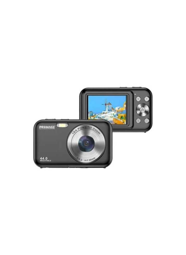 PROMAGE PROMAGE PC95 Digital Camera 44MP – Black, 1080p Video, 2.4″ LCD Screen, 16X Digital Zoom, USB Rechargeable, with SOLIBAG Carry Case 