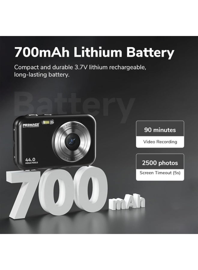 برو ميج كاميرا رقمية PROMAGE PC95 باللون الأسود – بدقة 44 ميجابكسل، فيديو 1080p، شاشة 2.4 بوصة، تقريب 16X، قابلة لإعادة الشحن، مع حقيبة حمل SOLIBAG - Image 4