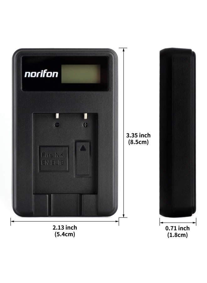 Norifon شاحن USB LCD EN-EL19 لكاميرا نيكون كولبيكس S33، S7000، S6900، S2800، S100، S3100، S4100، S4300، S5200، S6500 والمزيد باللون الأسود EN-EL19-L - Image 4