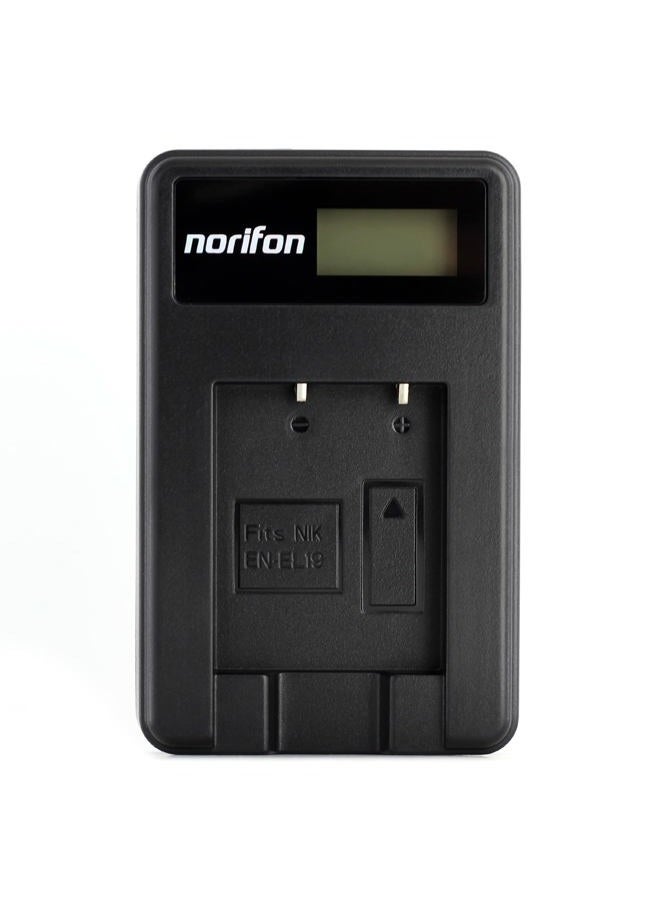 Norifon شاحن USB LCD EN-EL19 لكاميرا نيكون كولبيكس S33، S7000، S6900، S2800، S100، S3100، S4100، S4300، S5200، S6500 والمزيد باللون الأسود EN-EL19-L - Image 1