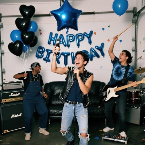 WEIKA 27 Pcs Blue Black Birthday Decorations 3D Letters Blue Happy Birthday Balloon Banner Pentagram Heart Foil Balloons Confetti Balloons Kit For Boys Girls Party Supplies - Image 5