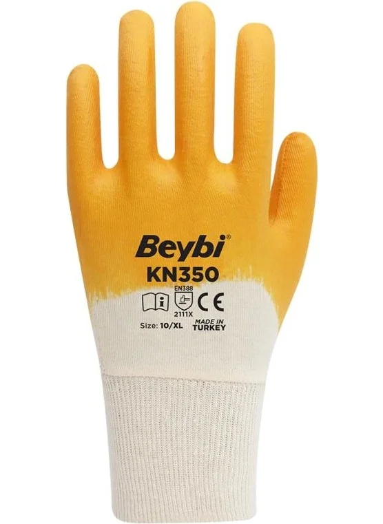 Beybi KN-350 Yellow Nitrile Coated Protective 10" 1 Pair Work Gloves