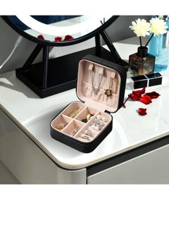 TRAVEL Small Leather Jewelry Organizer, Rings, Earrings, Necklaces, Bracelets, Jewelry Box, Jewelry Storage Box, Cosmetic Box (Black)  - Image 5
