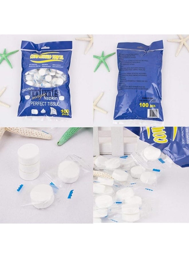 Hoasis 100 Pieces Disposable Magic Compressed Cotton Towel, Beauty Salon Facial Cleansing Towel for Sports Outdoors Travel (White) - Image 3