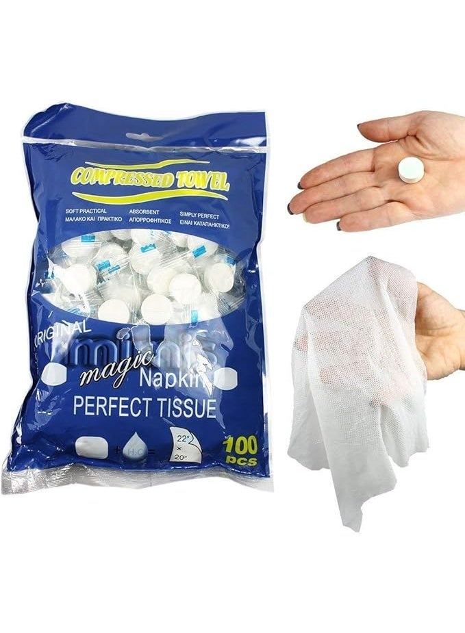 Hoasis 100 Pieces Disposable Magic Compressed Cotton Towel, Beauty Salon Facial Cleansing Towel for Sports Outdoors Travel (White) - Image 4