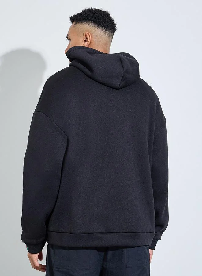 Styli  Black Baggy Pocket Hooded Zip-Up Sweat Jacket for Men | Best Price UAE