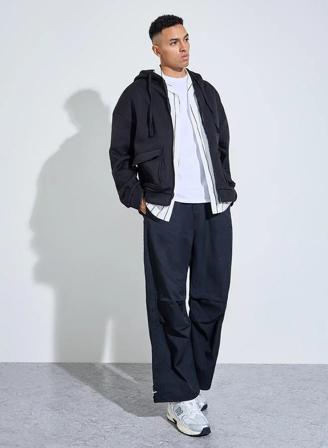 ستايلي Black Baggy Pocket Hooded Zip-Up Sweat Jacket