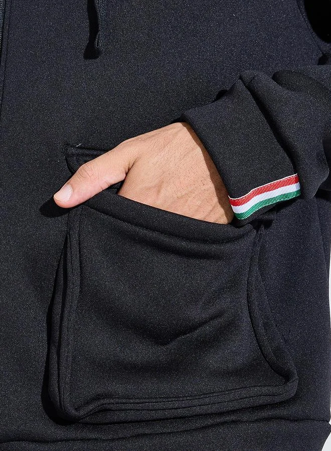 Styli  Black Baggy Pocket Hooded Zip-Up Sweat Jacket for Men | Best Price UAE