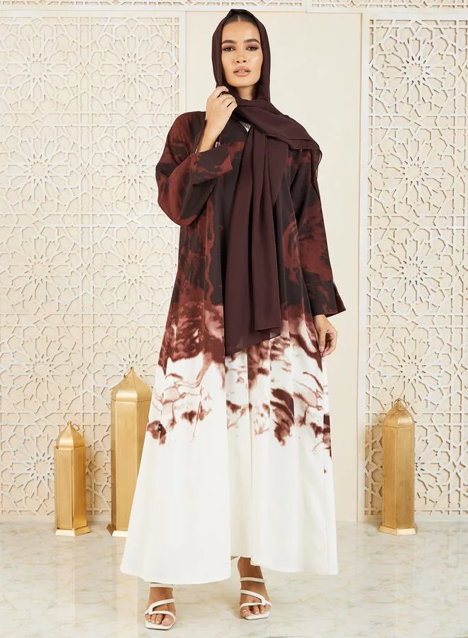 Modiste Marble Print Button Closure Abaya by Styli