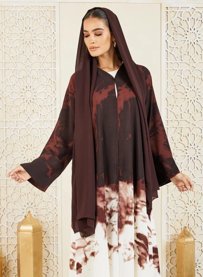 Modiste Marble Print Button Closure Abaya by Styli