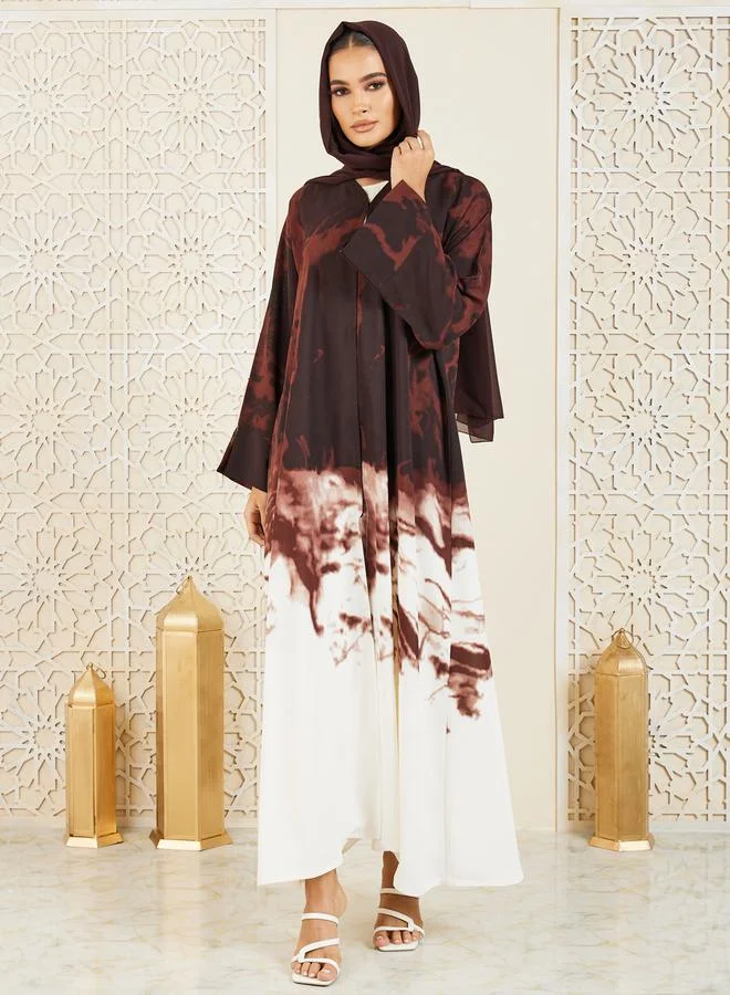 Modiste Marble Print Button Closure Abaya by Styli