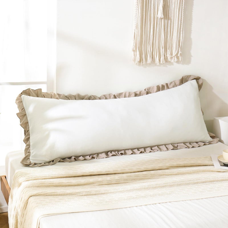 Merryword Taupe Body Pillow Cover 20x54inches White and Taupe Reversible Long Pillowcase Ruffled Body Pillowcases Cute Pillowcase Pillow Sham (1 Body  White Taupe) - Image 5