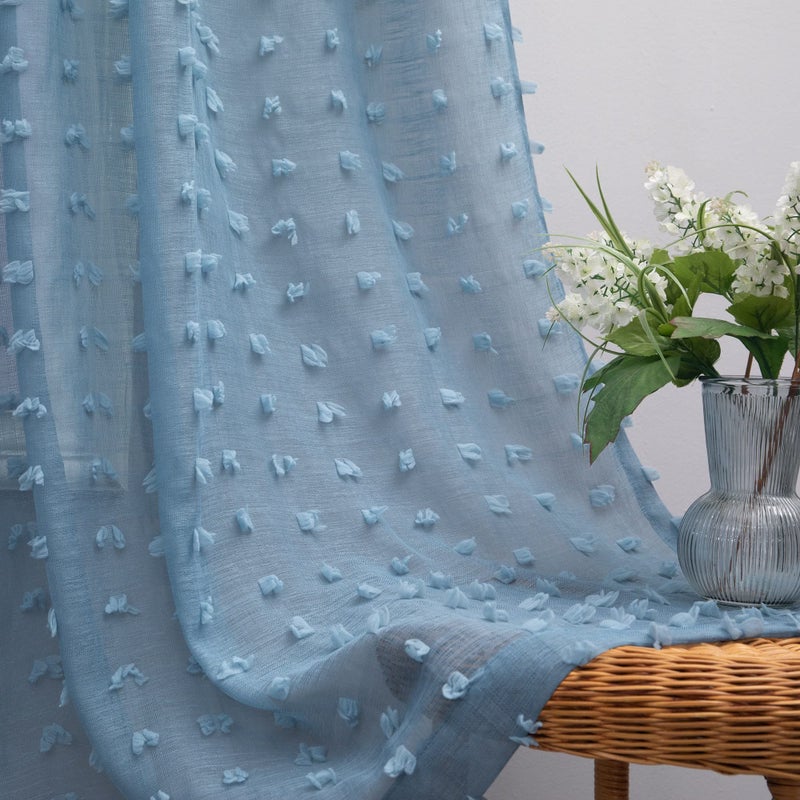 KOUFALL Light Blue Curtains for Living Room 96 Inches LongSheer Chambray Denim Blue Pattern Curtains for BedroomSet of 2 Panels52x96 Inch Length