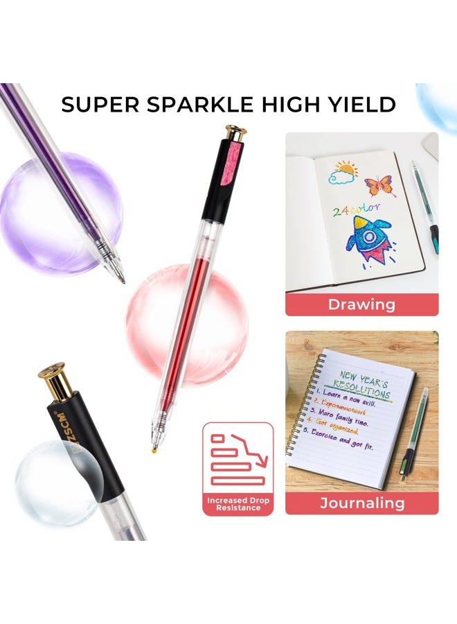 ZSCM Retractable Super Glitter Gel Pens, 24 Colors Large Capacity Metallic Sparkle Gel Ink Pens, 1 mm Fine Point Smooth Writing Color Pen for Adult Coloring Book Note Taking Aesthetic Art Supplies - Image 5