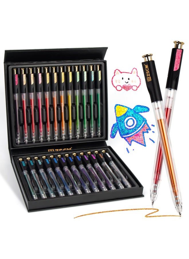 ZSCM Retractable Super Glitter Gel Pens, 24 Colors Large Capacity Metallic Sparkle Gel Ink Pens, 1 mm Fine Point Smooth Writing Color Pen for Adult Coloring Book Note Taking Aesthetic Art Supplies - Image 1