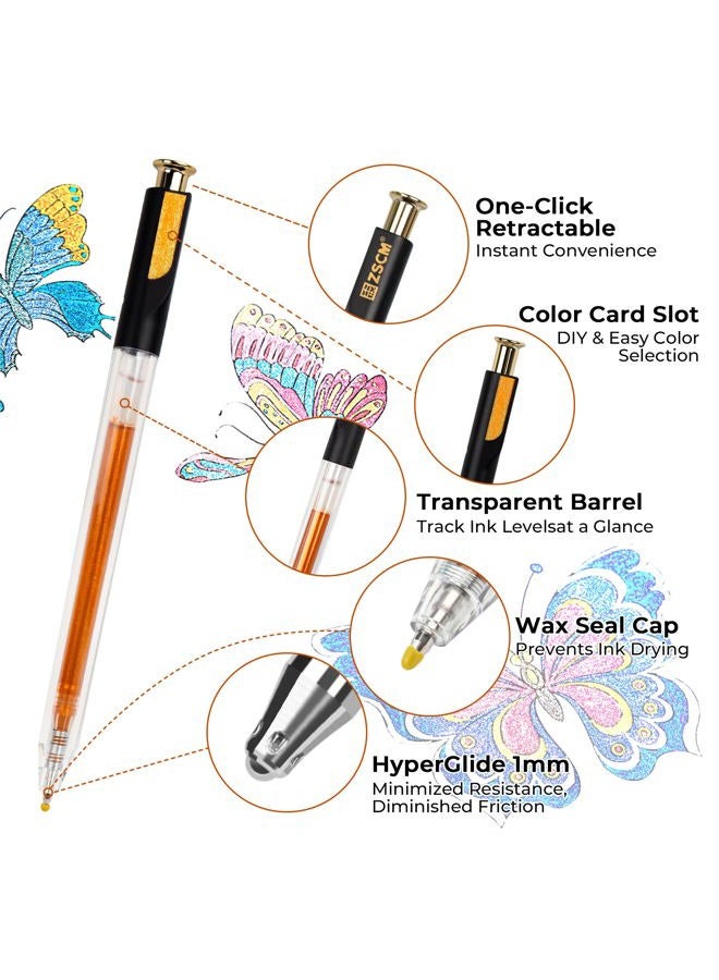 ZSCM Retractable Super Glitter Gel Pens, 24 Colors Large Capacity Metallic Sparkle Gel Ink Pens, 1 mm Fine Point Smooth Writing Color Pen for Adult Coloring Book Note Taking Aesthetic Art Supplies - Image 2