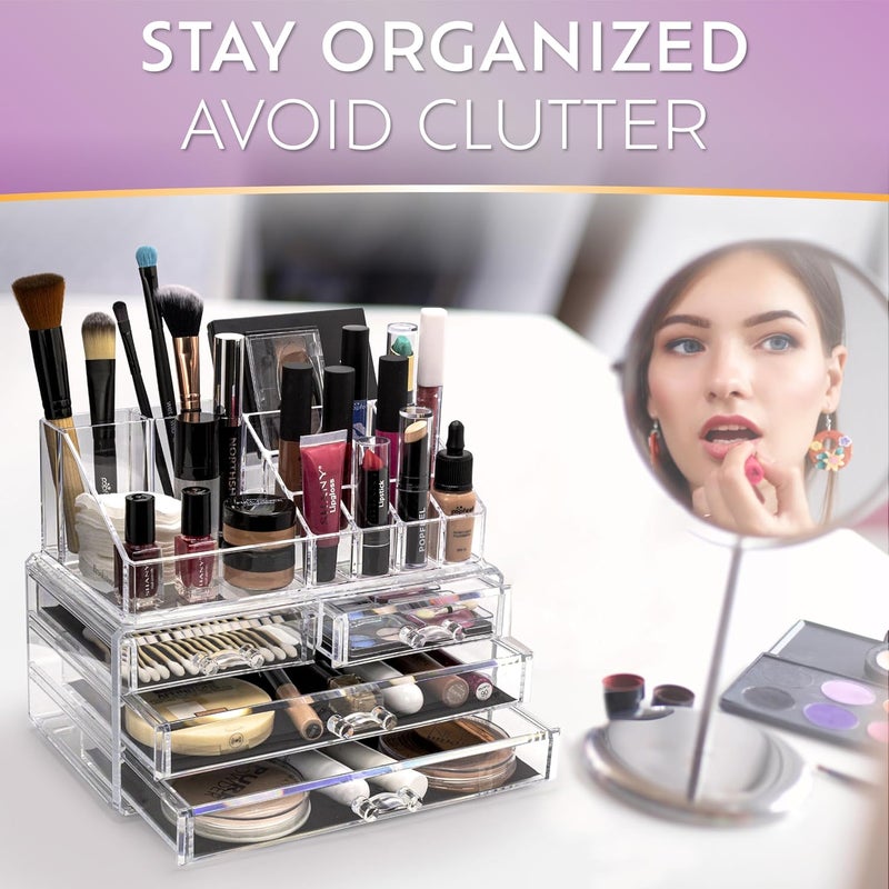 Brookstone Makeup Organizer Case – Countertop Storage With Drawers, Acrylic Cosmetic Display Box, Vanity Desk Organizer For Accessories - Image 5