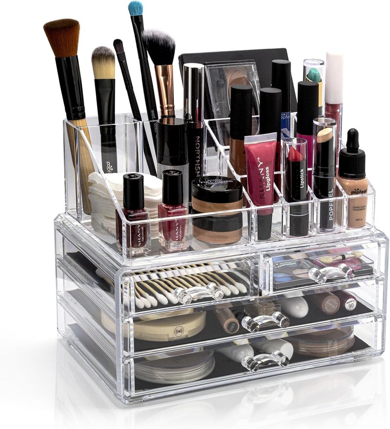 Brookstone Makeup Organizer Case – Countertop Storage With Drawers, Acrylic Cosmetic Display Box, Vanity Desk Organizer For Accessories - Image 1