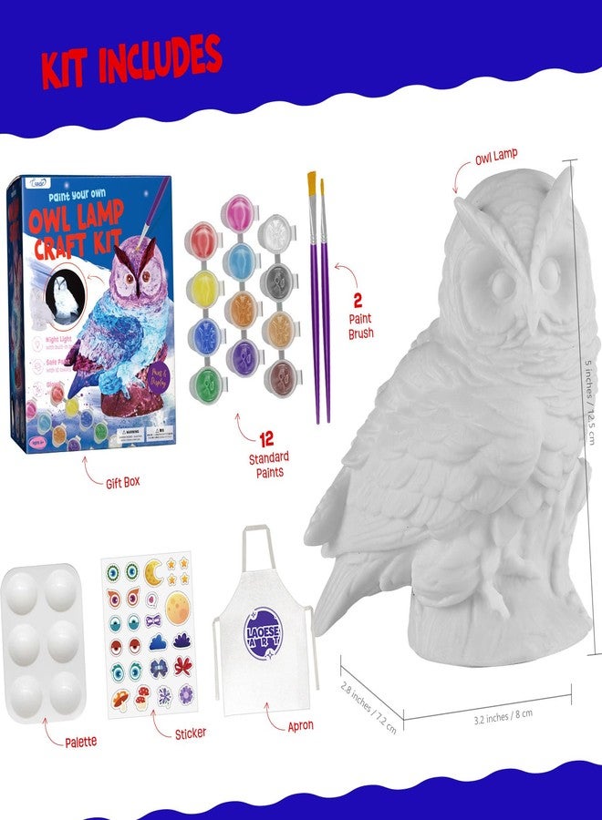 LAOESE Paint Your Own Owl Lamp Kit, Art Supplies Painting Kits for Kids 6-12, Arts and Crafts for Kids Ages 8-12, Owl Toy Girls Boys Halloween Birthday Christmas Gifts Ages 3 4 5 6 7 8 9 10 11 12+ - Image 2