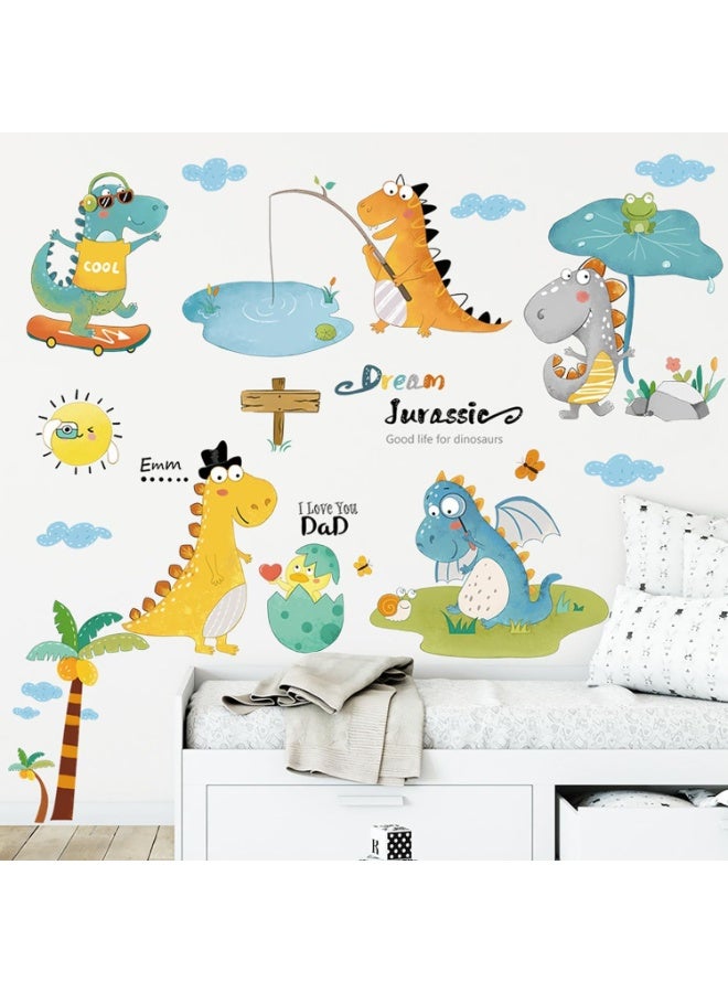 SYOSI Dinosaur Wall Decals, Cartoon Tyrannosaurus Rex and Egg Vinyl Stickers, Removable Nursery Wall Art for Boys' Room, Playroom, and Living Room Decor (Multi-Color, 25-Piece Set) - Image 2