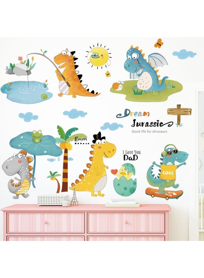 SYOSI Dinosaur Wall Decals, Cartoon Tyrannosaurus Rex and Egg Vinyl Stickers, Removable Nursery Wall Art for Boys' Room, Playroom, and Living Room Decor (Multi-Color, 25-Piece Set) - Image 1