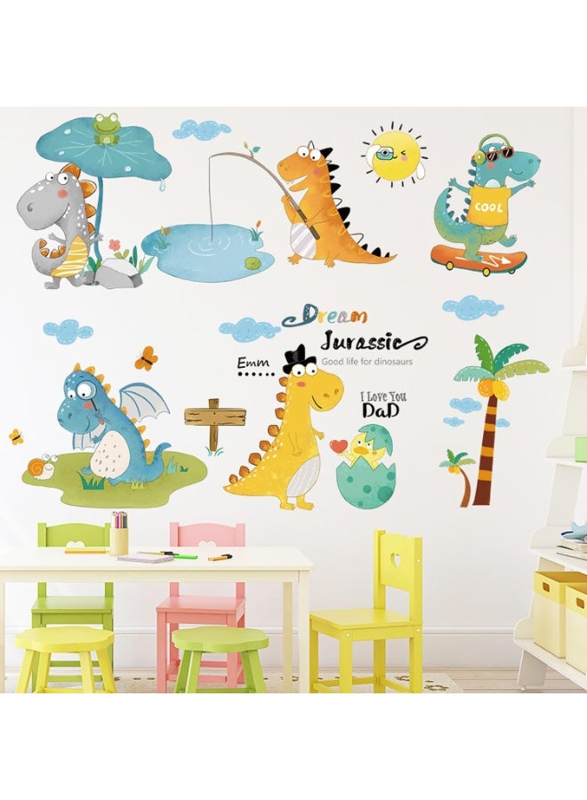 SYOSI Dinosaur Wall Decals, Cartoon Tyrannosaurus Rex and Egg Vinyl Stickers, Removable Nursery Wall Art for Boys' Room, Playroom, and Living Room Decor (Multi-Color, 25-Piece Set) - Image 3